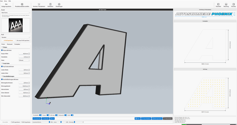 Schriftzug-Workflow in 3D Letter Studio
